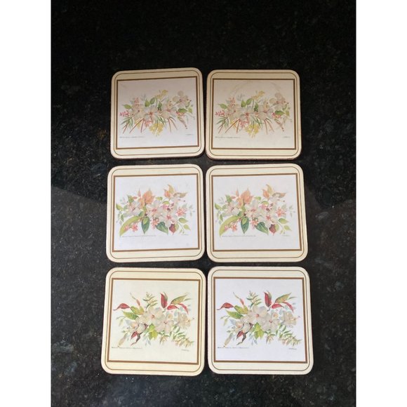 Pimpernel Cork Backed Floral Coasters, England (Qty. 6) - Picture 1 of 6